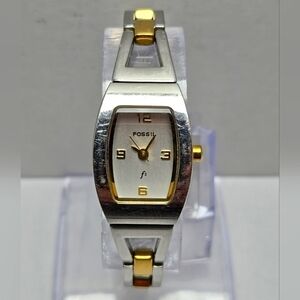 Womens Fossil F2 Watch 17mm Silver Gold Two Tone ES-9382 New Battery Petite